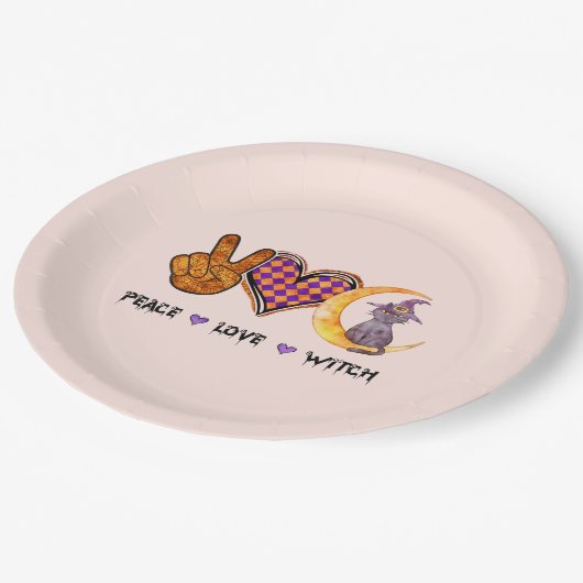 Vrede, liefde, heks papieren bordje (Gekanteld)