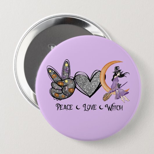 Vrede, liefde, heks ronde button 4,0 cm (Voorkant /achterkant)