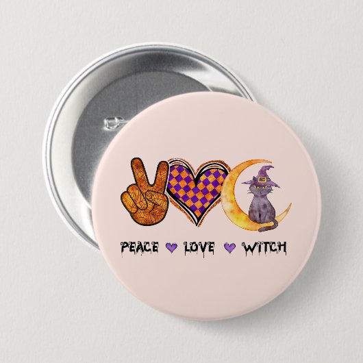 Vrede, liefde, heks ronde button 7,6 cm (Voorkant /achterkant)