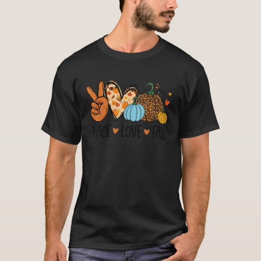 Vrede Liefde Herfst Bladeren Hart Luipaard Pompoen T-shirt (Voorkant)