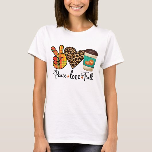 Vrede, Liefde, Herfst Luipaard Pumpkin Spice Latte T-shirt (Voorkant)