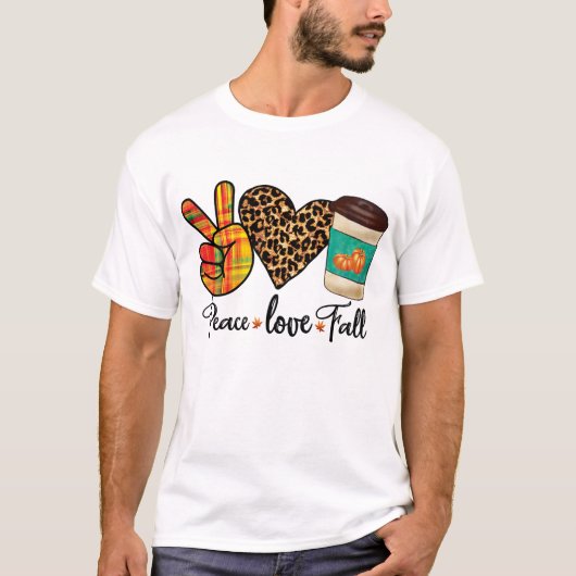 Vrede, Liefde, Herfst Luipaard Pumpkin Spice Latte T-shirt (Voorkant)