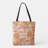 Vrede Liefde Hippie Retro 60s Bloemen Patroon Tote Bag (Achterkant)
