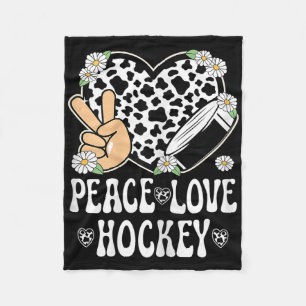 Vrede Liefde Hockey Liefhebber Koeienprint Vrouwen Fleece Deken