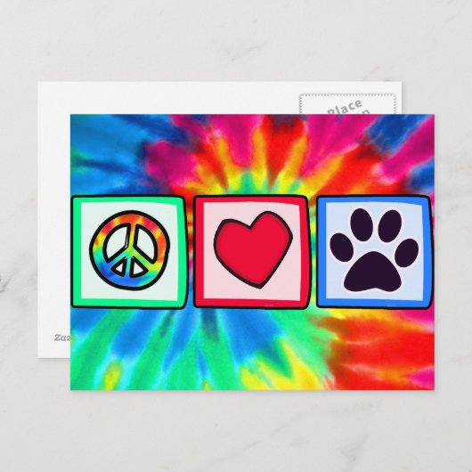 Vrede, liefde, hond. Afdrukken Briefkaart (Voorkant / Achterkant)