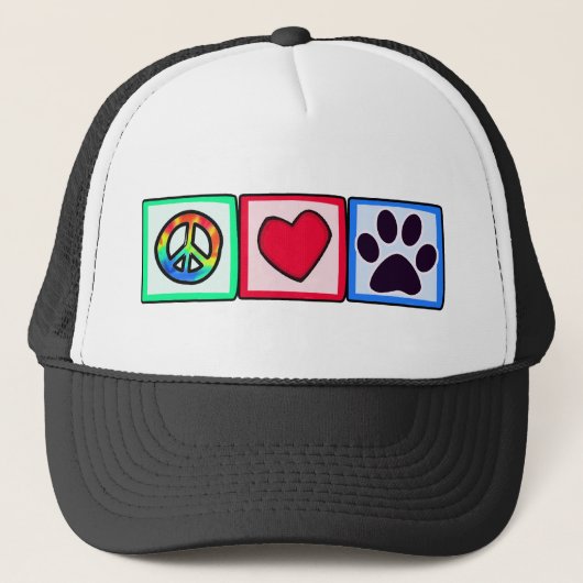 Vrede, liefde, hond. Afdrukken Trucker Pet (Voorkant)