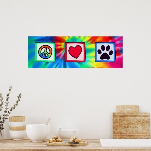 Vrede, liefde, hond, handdruk poster (Keuken)