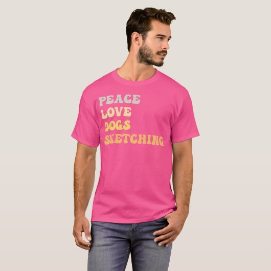 Vrede Liefde Honden Schetsen Grappige Retro T-shirt (Voorkant volledig)