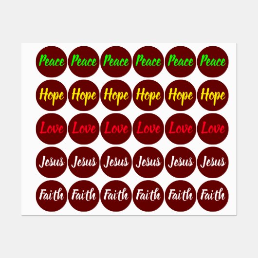 VREDE, LIEFDE, HOOP, JESUS, GELOOF LABELS (Vel)