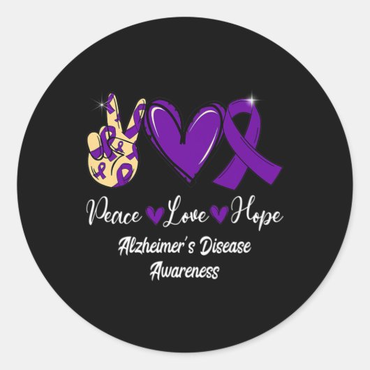 Vrede Liefde Hoop Paarse Lint Alzheimer Disease Aw Ronde Sticker (Voorkant)