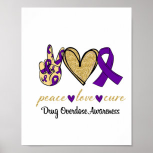Vrede Liefde Hoop Paarse Lint Drug Overdosis Bewus Poster