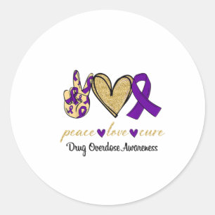 Vrede Liefde Hoop Paarse Lint Drug Overdosis Bewus Ronde Sticker