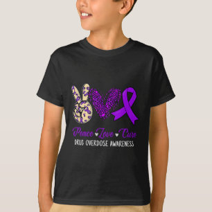 Vrede Liefde Hoop Paarse Lint Drugs Overdosis Bewu T-shirt