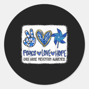 Vrede Liefde Hoop Pinwheel Blue Kindermishandeling Ronde Sticker
