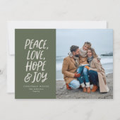 Vrede liefde hoop vreugde groene kerstfoto feestdagenkaart (Voorkant)