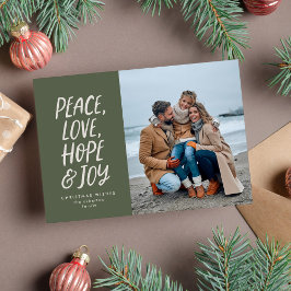 Vrede liefde hoop vreugde groene Kerstmis foto Feestdagenkaart