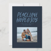 Vrede liefde hoop vreugde marine blauw twee foto k feestdagenkaart (Voorkant)