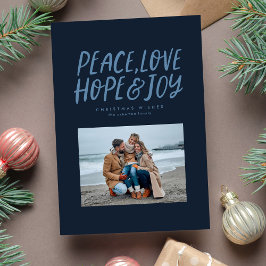 Vrede liefde hoop vreugde marineblauw twee foto Ke Feestdagenkaart