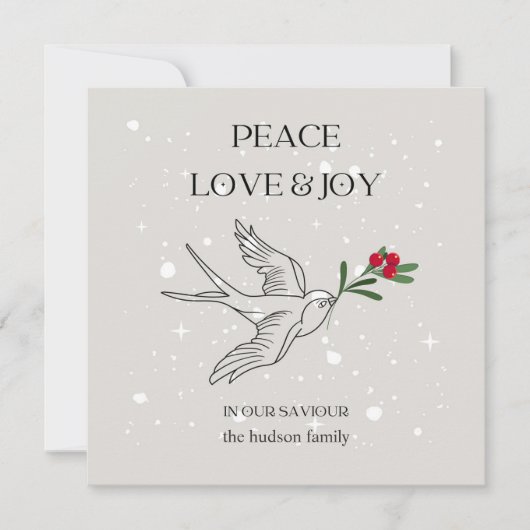 Vrede Liefde Joy Bird Red Berry Sneeuw Kerstmis Feestdagenkaart (Voorkant)