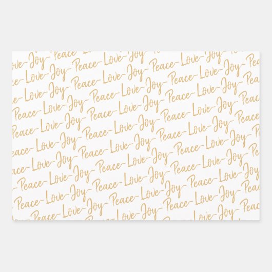 Vrede, liefde, Joy Gold en White kerstwrapping Inpakpapier Vel (Voorkant)
