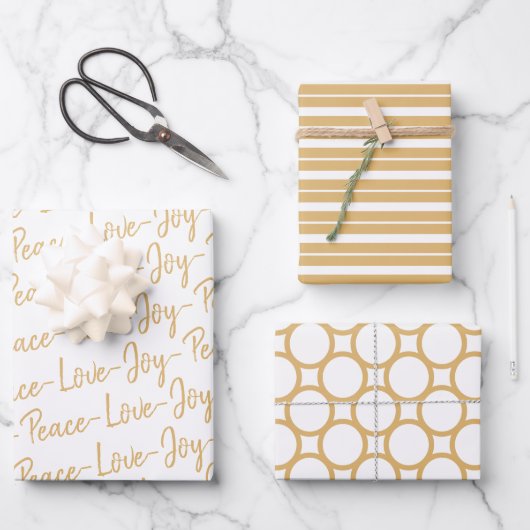 Vrede, liefde, Joy Gold en White kerstwrapping Inpakpapier Vel (Voorkant)
