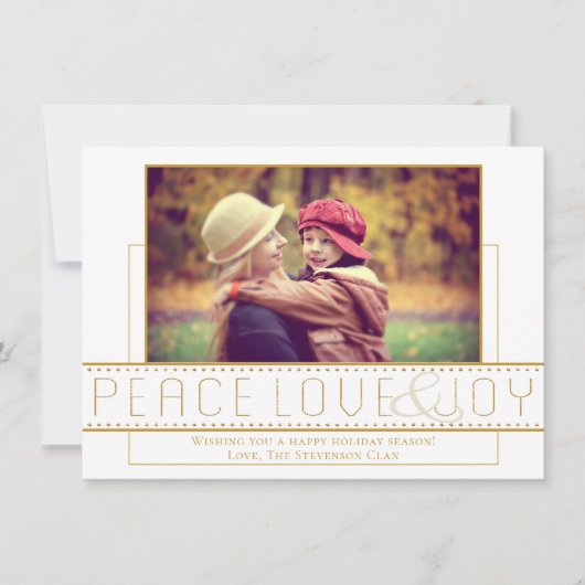 Vrede Liefde Joy | Goud Moderne minimalistische fo Feestdagenkaart (Voorkant)