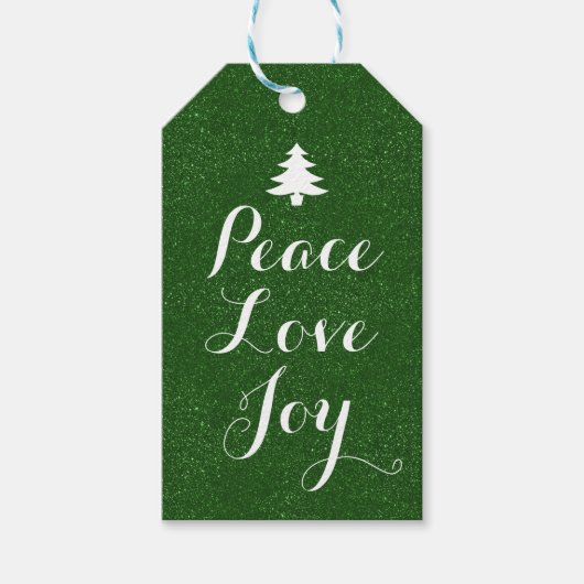 Vrede Liefde Joy Green Glitter Cadeaulabel (Voorkant)
