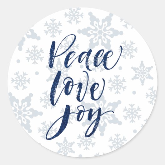 Vrede Liefde Joy Sneeuwvlok Kerst Kaart Vakantie Ronde Sticker (Voorkant)