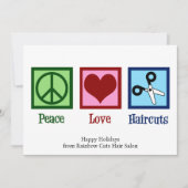 Vrede Liefde Kappers Aangepaste Kapperszaak Kerstm Feestdagenkaart (Voorkant)