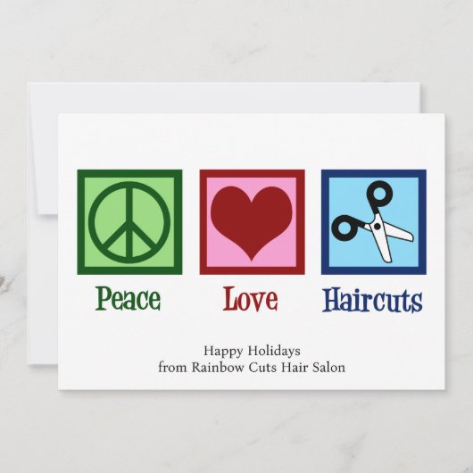 Vrede Liefde Kappers Aangepaste Kapperszaak Kerstm Feestdagenkaart (Voorkant)