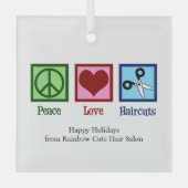 Vrede Liefde Kapsels Aangepaste Haarsalon Kerstmis Glas Ornament (Voorkant)