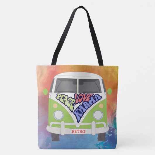 Vrede, liefde, Karma, Hippy, regenboogwaterverf Tote Bag (Voorkant)