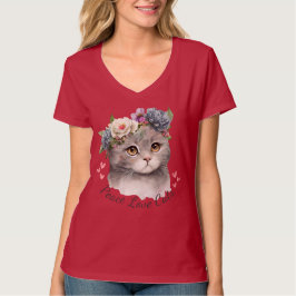 Vrede liefde Katten V-hals T-Shirt voor vrouwen
