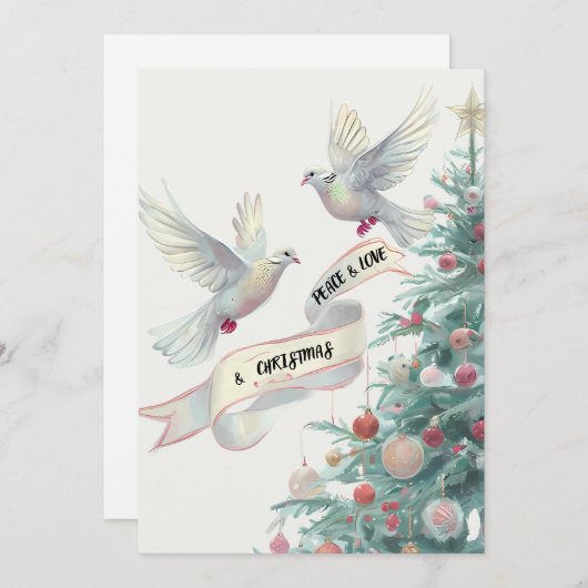 Vrede, Liefde & Kerstmis, Duiven en Boom Feestdagenkaart (Voorkant / Achterkant)