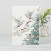 Vrede, Liefde & Kerstmis, Duiven en Boom Feestdagenkaart (Staand voorkant)