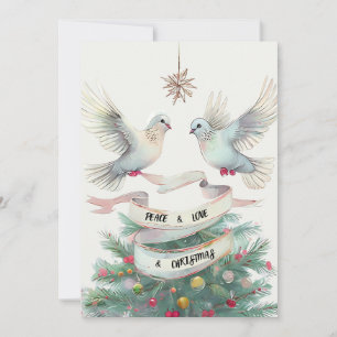 Vrede, Liefde & Kerstmis, Pastel Duiven en Boom Feestdagenkaart