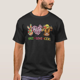 Vrede Liefde Koeien Luipaard Bloemkoe met hoed ver T-shirt