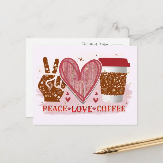 Vrede, liefde, koffie briefkaart (Voorkant / Achterkant in situ)