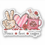 Vrede Liefde Koffie Harten Roze Valentijn Sticker (Voorkant)