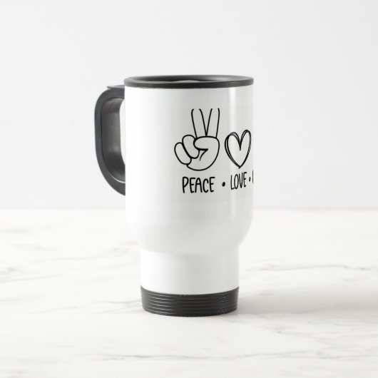 Vrede Liefde Koffie Ochtend Vibe Reisbeker (Voorkant links)