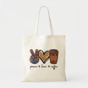 Vrede, liefde, koffie tote bag