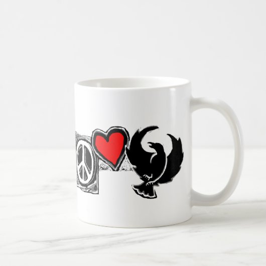 Vrede, liefde, kruivoet. Koffie Mugs. Koffiemok (Rechts)