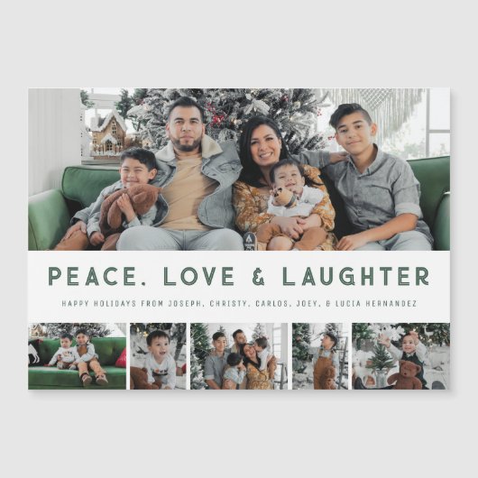 Vrede, Liefde & Lachen Multi-Photo Holiday Kaart Magnetische Uitnodiging (Voorkant)