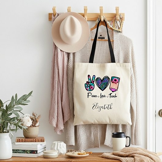 Vrede Liefde Leer gepersonaliseerd Tote Bag