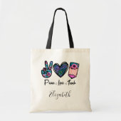 Vrede Liefde Leer gepersonaliseerd Tote Bag (Voorkant)