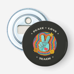Vrede Liefde Lesgeven Vintage Retro 70s Hippie Button Flesopener