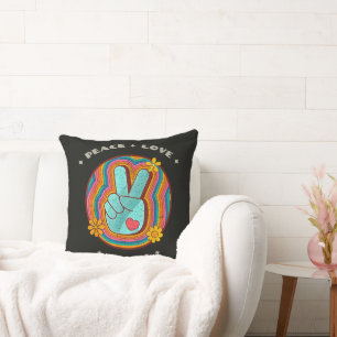 Vrede Liefde Lesgeven Vintage Retro 70s Hippie Kussen