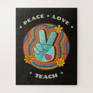 Vrede Liefde Lesgeven Vintage Retro 70s Hippie Legpuzzel