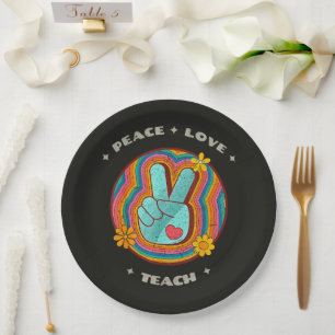 Vrede Liefde Lesgeven Vintage Retro 70s Hippie Papieren Bordje