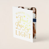 Vrede, liefde & licht | Chanoeka Fotocollage Goud Folie Kaarten (Voorkant)